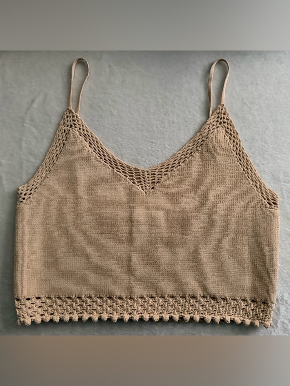 American Eagle Outfitters Tan AE Studio Knit Crochet Top - Picture 3 of 11